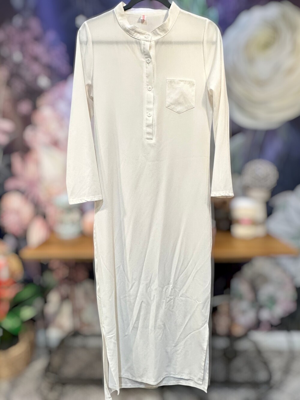 Clothcake Maxi Dress Henley Button Placket Pocket Long Sleeve Minimalist